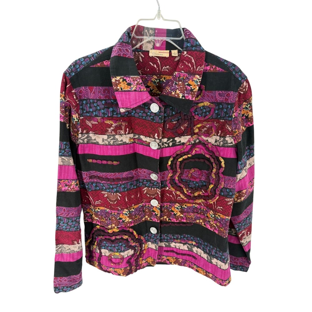 Choices Women's L‎ Geometric Print Button Up Jacket Multi Color